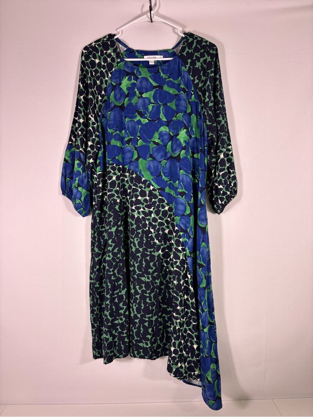 Chico's Blue & Green Mixed Floral Patchwork Long Sleeve Dress Size Large